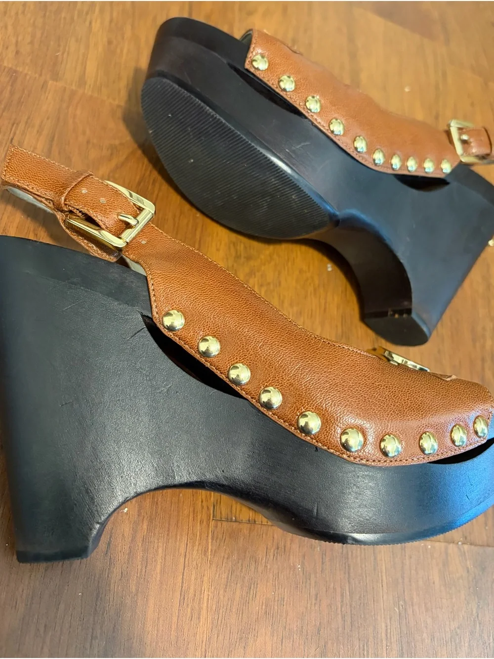 Michael Kors Charm Slingback Brown with Gold-Accent Wedge Sandals